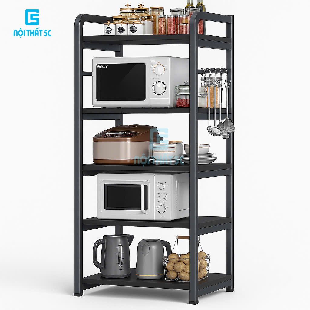 Kệ để đồ nhà bếp, kệ để lò vi sóng nhiều tầng ( 3-4-5 tầng ) tiện lợi,khung sắt sơn tĩnh điện 25x25mm, mặt gỗ chắc chắn