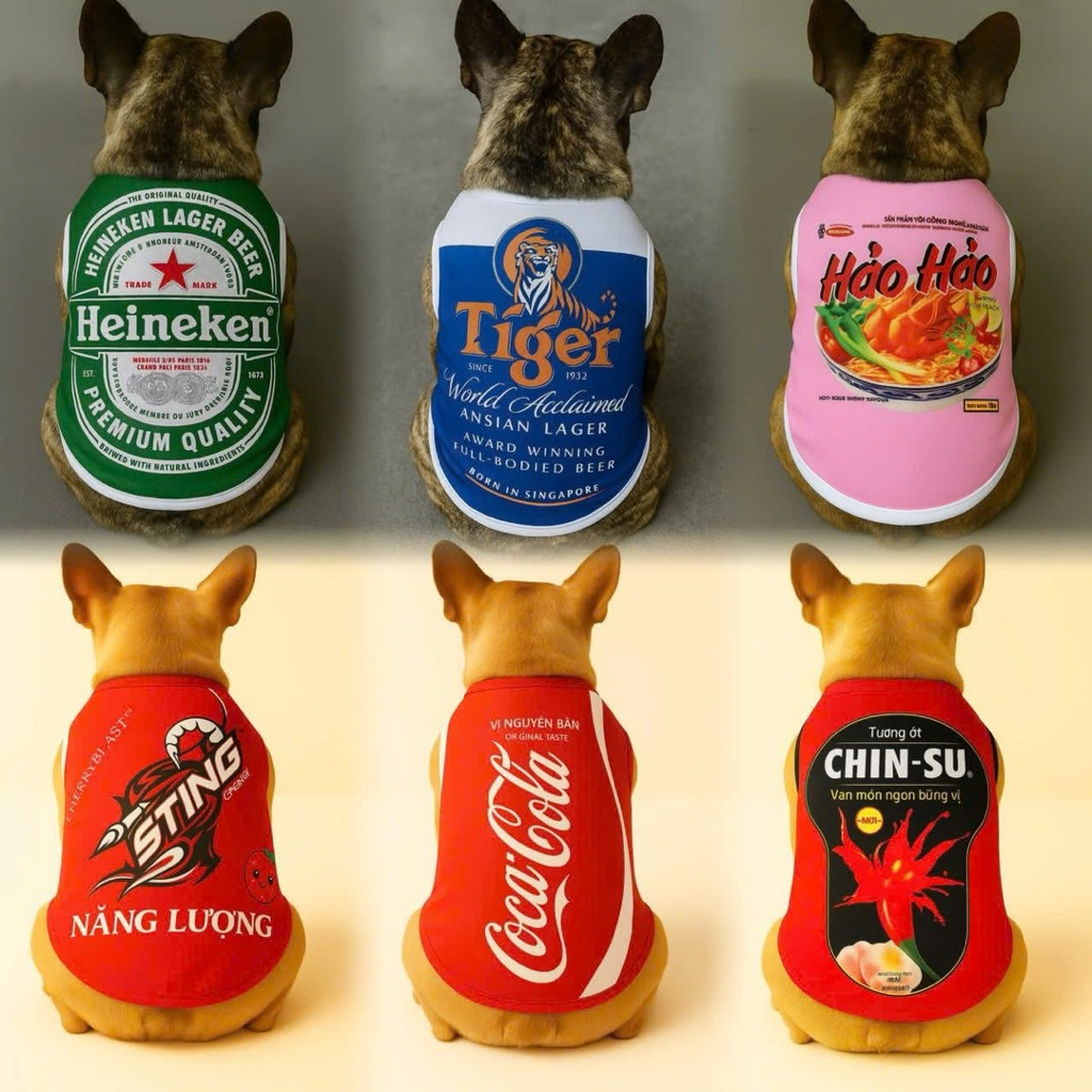 Áo ba lỗ cho chó mèo in hình 3D lon bia thoáng mát, áo ba lỗ thoáng cho thú cưng in hình 3D