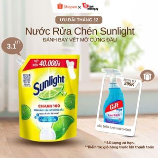 Túi Khổng Lồ Nước rửa chén Sunlight Chanh 100 Túi 3.1 Kg 