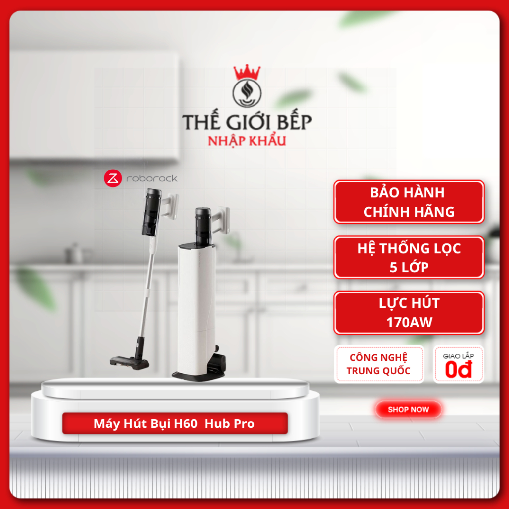 Máy Hút Bụi Cao Cấp Roborock H60 Hub Pro – Lực Hút 170AW, Lọc 5 Lớp