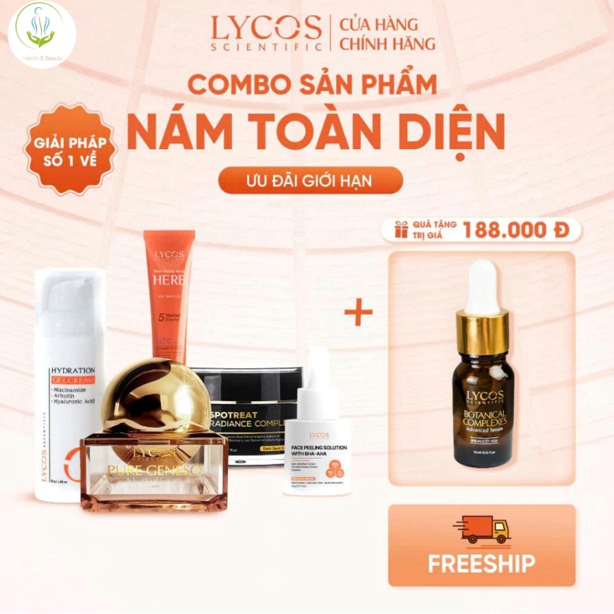 Combo 5+1 Hoàn hảo cho Da Nám, Sạm Lycos: Peel + Kem Nám + Dưỡng ẩm + Kem Chống nắng + Kem ngày Meso