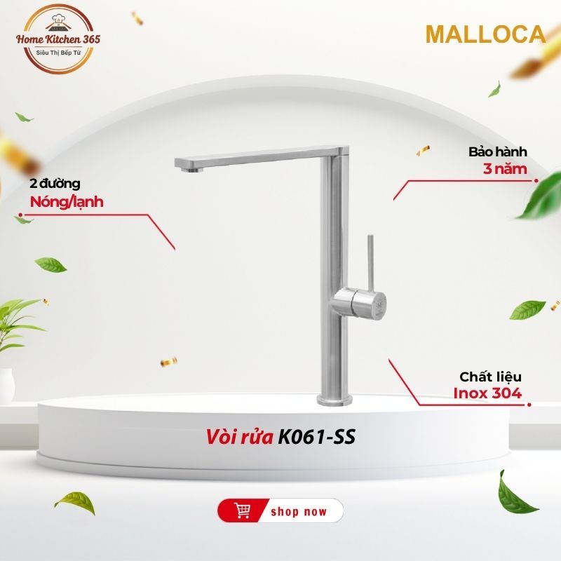 Vòi Rửa Chén Malloca K061-SS bảo hành 3 năm - Thiết Kế Gọn Đẹp, Chống Oxi Hóa