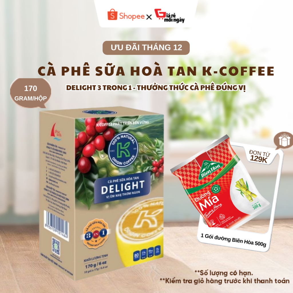 K COFFEE - CÀ PHÊ SỮA HÒA TAN DELIGHT 3 TRONG 1 - 170G/17 GÓI