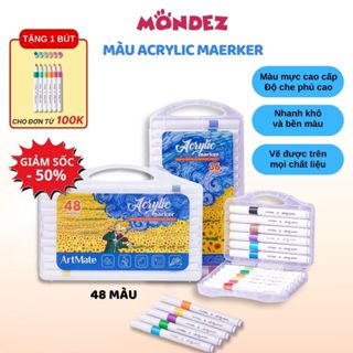  TẶNG BÚT  Bút Màu Acrylic Marker 48 Màu Tô Vẽ Trên Mọi Chất Liệu Chống Nước Bền Màu 