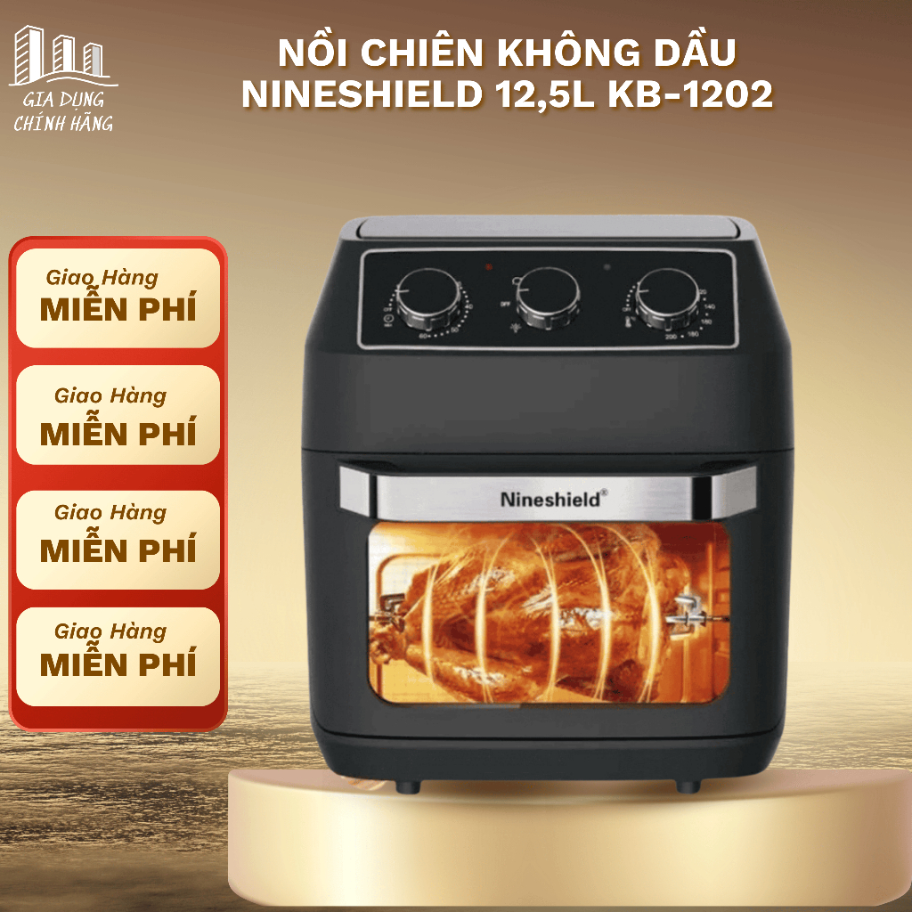 Nồi Chiên Không Dầu NINESHIELD 12,5L KB-1202 Công Suất 1800W Dung Tích 10L,12L,15L Bảo Hành 12 Tháng