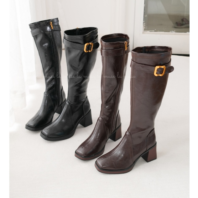 La Muse - Bốt gối mũi vuông cao gót thời thượng Nina