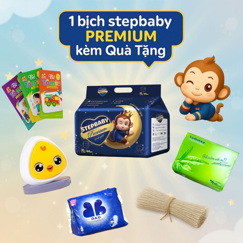 FULL QUÀ MẸ CHỌN 🍎 1 BỊCH BỈM STEP BABY PREMIUM 🍎Tã,bỉm Quần,Dán Stepbaby thấm hút 🍎Đủ size🍎 bỉm khỉ