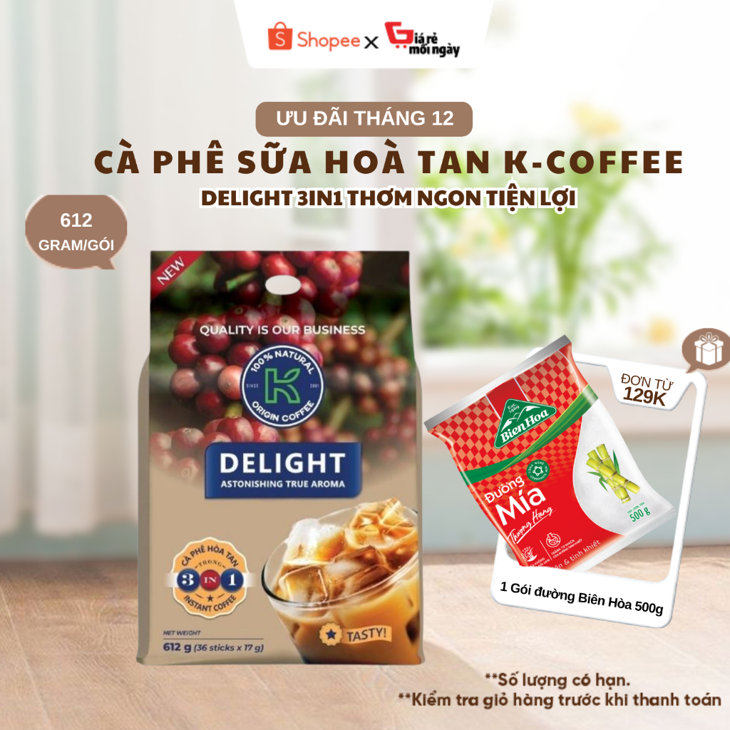 K COFFEE - CÀ PHÊ SỮA HÒA TAN DELIGHT 3 TRONG 1 - 612G