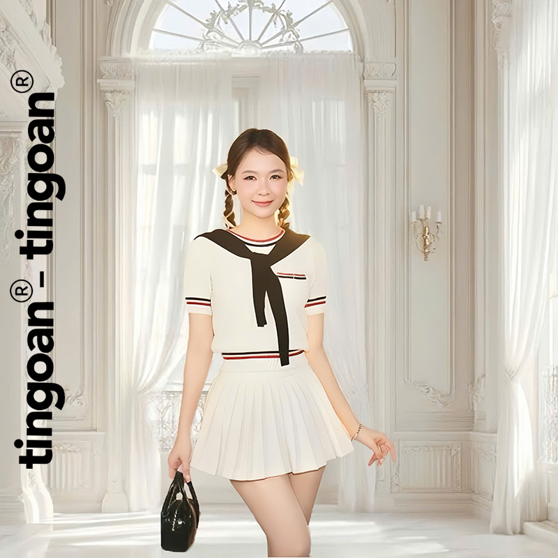 TINGOAN® - Áo len xù cổ tròn túi zúm ngực dáng lửng 2 line viền áo trắng MIMI TOP/WH PHIÊN BẢN MỚI NHẤT T2.2025