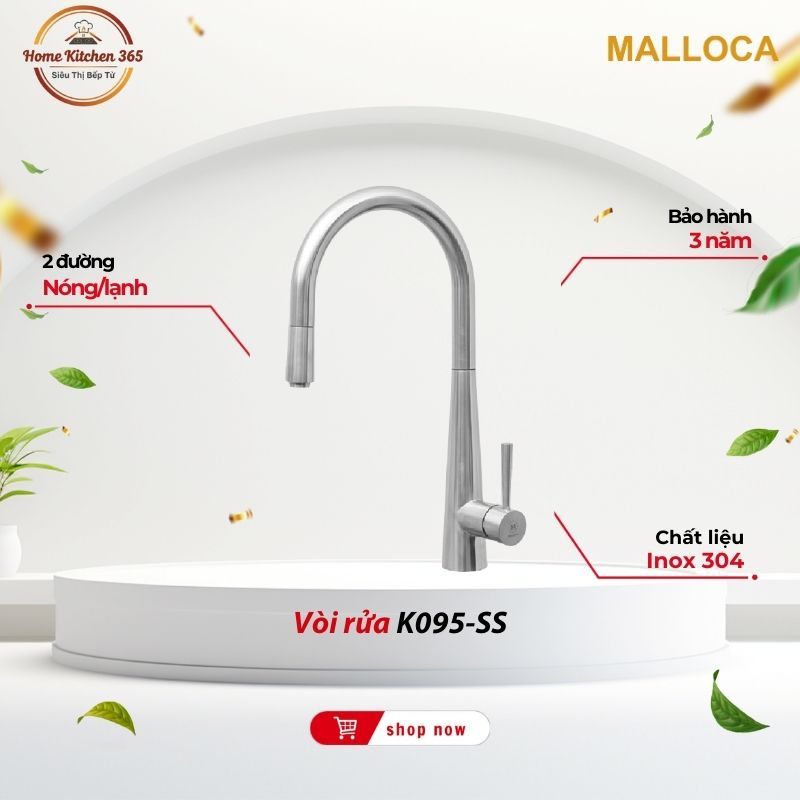 Vòi rửa chén Malloca K095-SS bảo hành 3 năm - Thiết Kế Hiện Đại, Xoay 360°