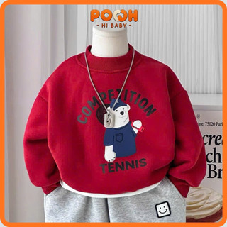   8–21kg  Áo Nỉ Bông Cotton Đỏ | Bo Cổ – Bo Gấu | Hình In Tennis Boy Đội Mũ Ngộ Nghĩnh – Đáng Yêu Cho Bé 