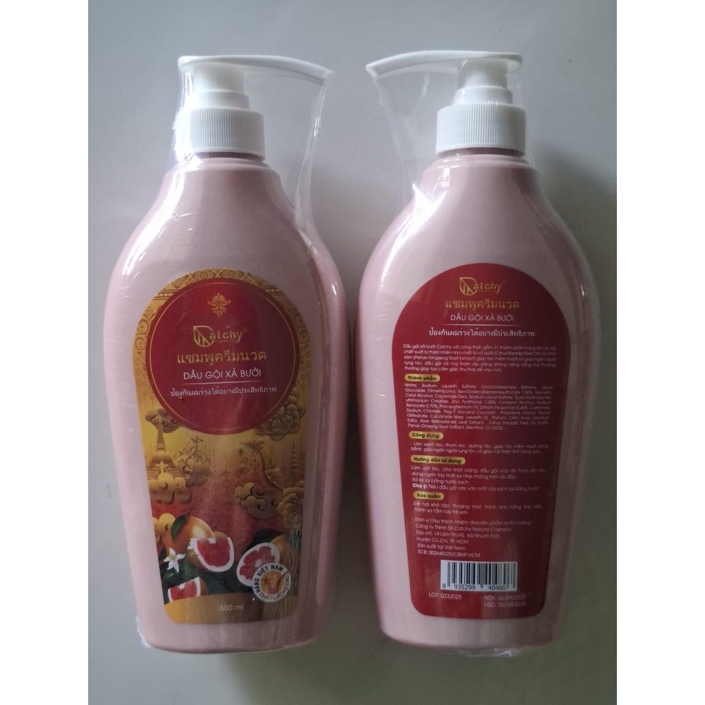 COMBO 2 CHAI DẦU GỘI KẾT HỢP DẦU XẢ VỎ BƯỞI HỒNG 650ML chuyển giao công nghệ Thái Lan...