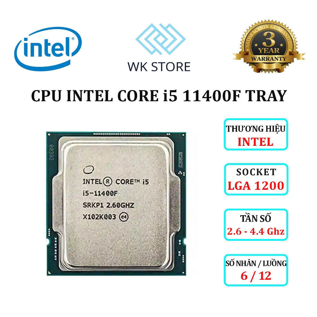 CPU Intel Core i5 11400F Tray / 6 Nhân 12 Luồng, Upto 4.4 Ghz (Mới, BH 36T)