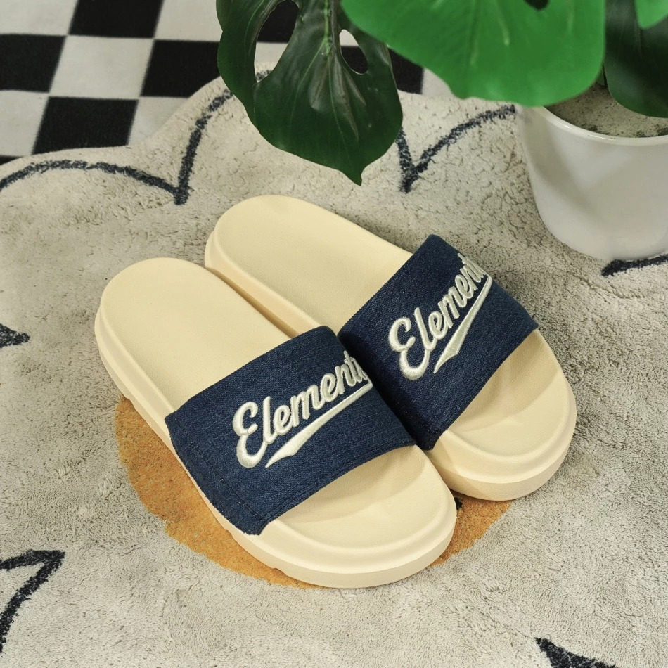 E18 Dép Elements vải jean đế bằng nam nữ (Slipper) Dép ELements Iconic Denim Unisex chữ thêu - E18T