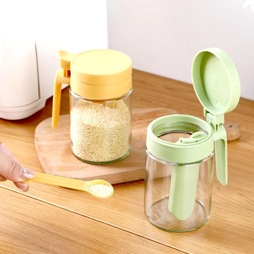 Lọ Đựng Gia Vị Thủy Tinh HanaX, Có Ngăn Thìa Riêng, Nắp Kín Chống Ẩm, Tiện Lợi Cho Nhà Bếp | BigBuy360 - bigbuy360.vn
