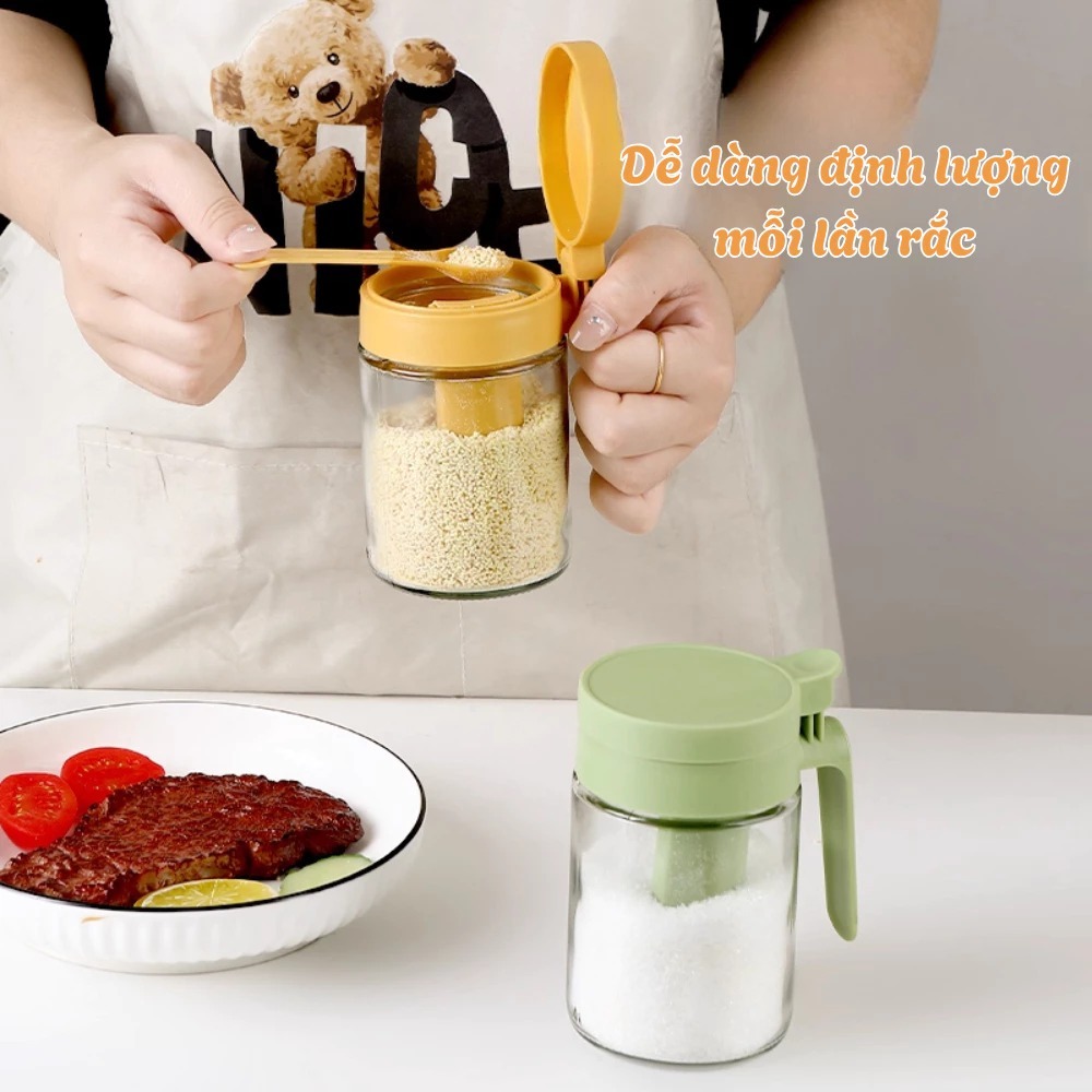 Lọ Đựng Gia Vị Thủy Tinh HanaX, Có Ngăn Thìa Riêng, Nắp Kín Chống Ẩm, Tiện Lợi Cho Nhà Bếp | BigBuy360 - bigbuy360.vn