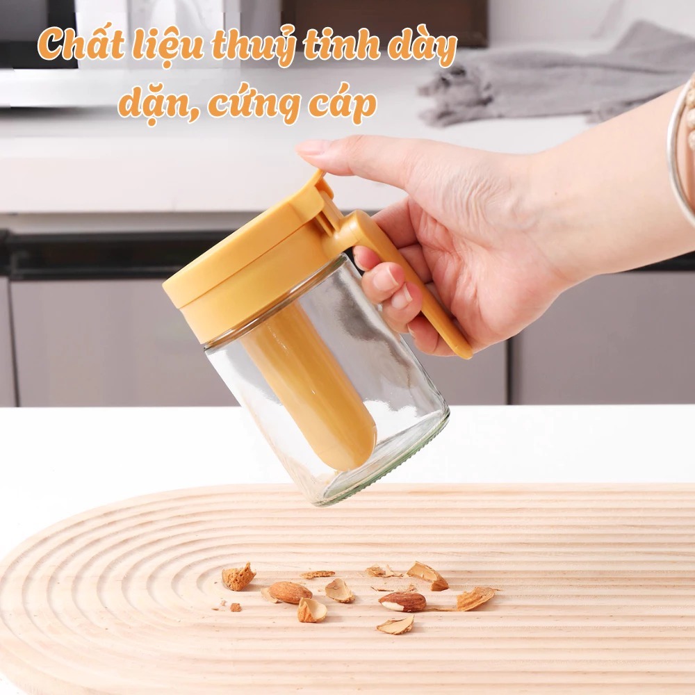 Lọ Đựng Gia Vị Thủy Tinh HanaX, Có Ngăn Thìa Riêng, Nắp Kín Chống Ẩm, Tiện Lợi Cho Nhà Bếp | BigBuy360 - bigbuy360.vn