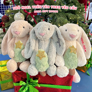  JellyCat Noel ôm Thông Gấu Bông Thỏ Thêu Tai Theo Yêu Cầu - Quà tặng Giáng Sinh Noel Christmas Thú Nhồi Bông Rosa 