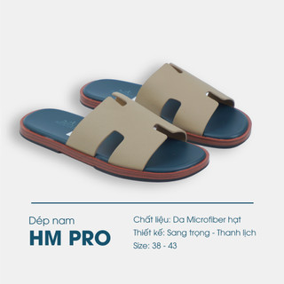 Dép HM Nam Quai Ngang MS25 Fullbox Màu Nâu Vàng Da MicroFiber Đế Cao Su Non BH 6 Tháng 
