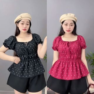  Áo Kiểu Bigsize Nữ Tay Ngắn Dáng Ôm Nhún Bèo Dễ Thương Thời Trang Tiểu Thư - A282 