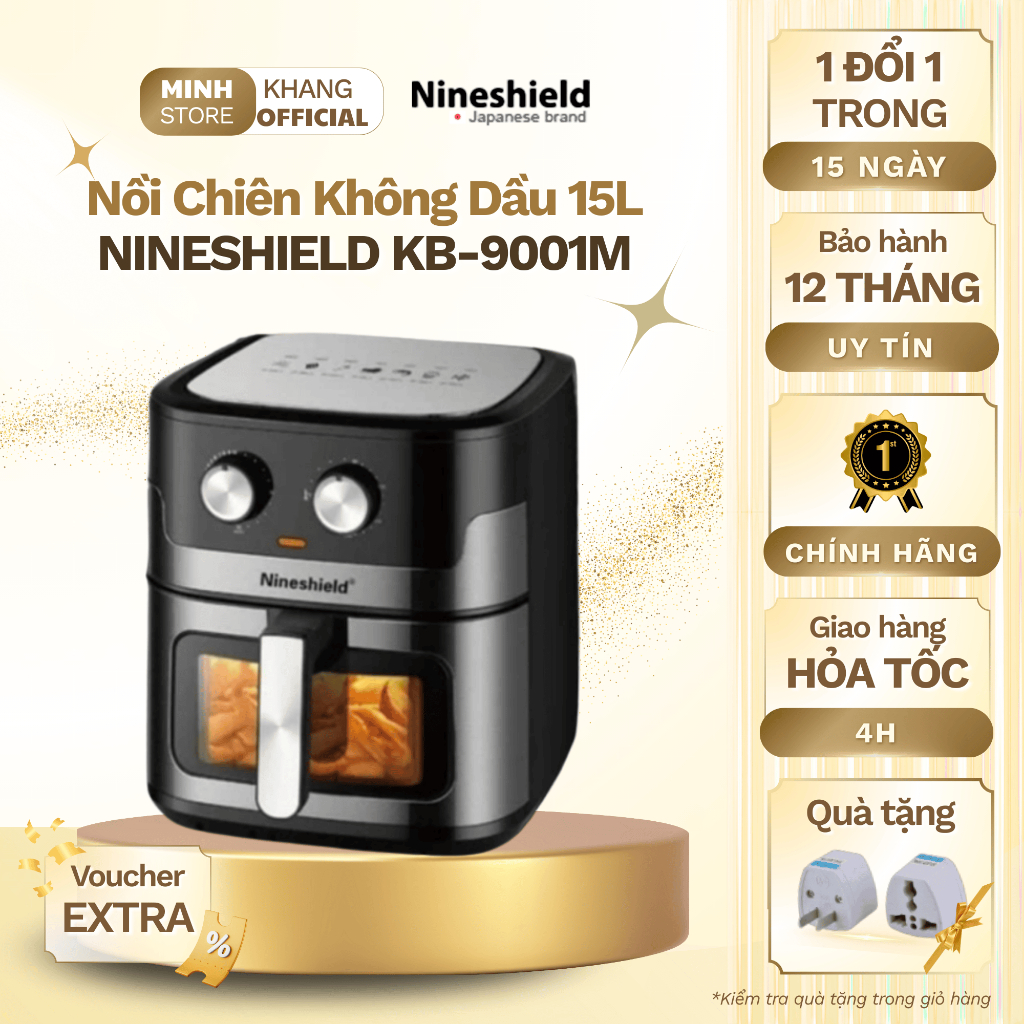 Nồi Chiên Không Dầu 15L NINESHIELD KB-9001M Thông Minh- Bảo Hành 12 Tháng - Minh khang tinh dau