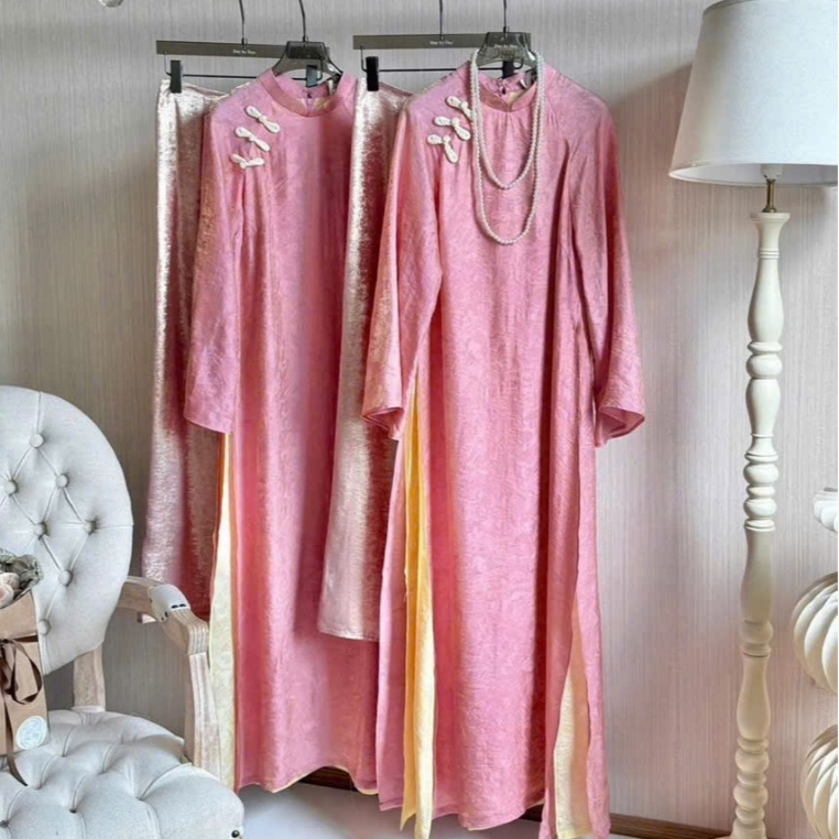 Áo Dài Lụa Voan Tơ Óng 4 Tà Cổ Cao Dáng Suông – Thanh Lịch, Mướt Mịn-ts03 Áo dài Tết 2026