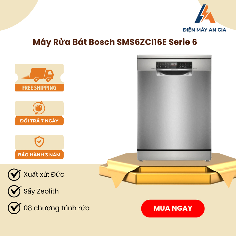Máy Rửa Bát Bosch SMS6ZCI16E Series 6 – Sức Chứa 14 Bộ – Công Nghệ Sấy Zeolith Hiện Đại – PEB