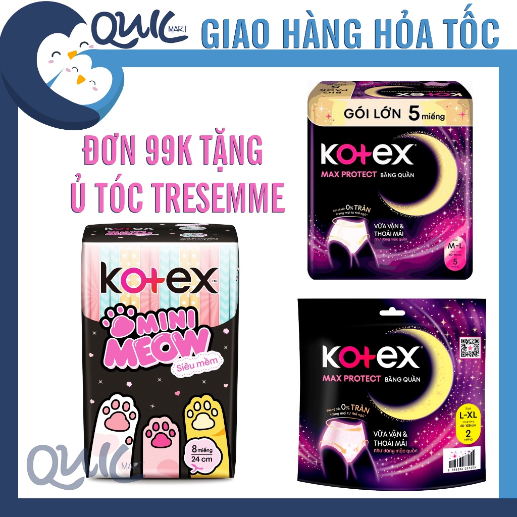 Băng vệ sinh Kotex các loại ban ngày, ban đêm, băng quần Kotex
