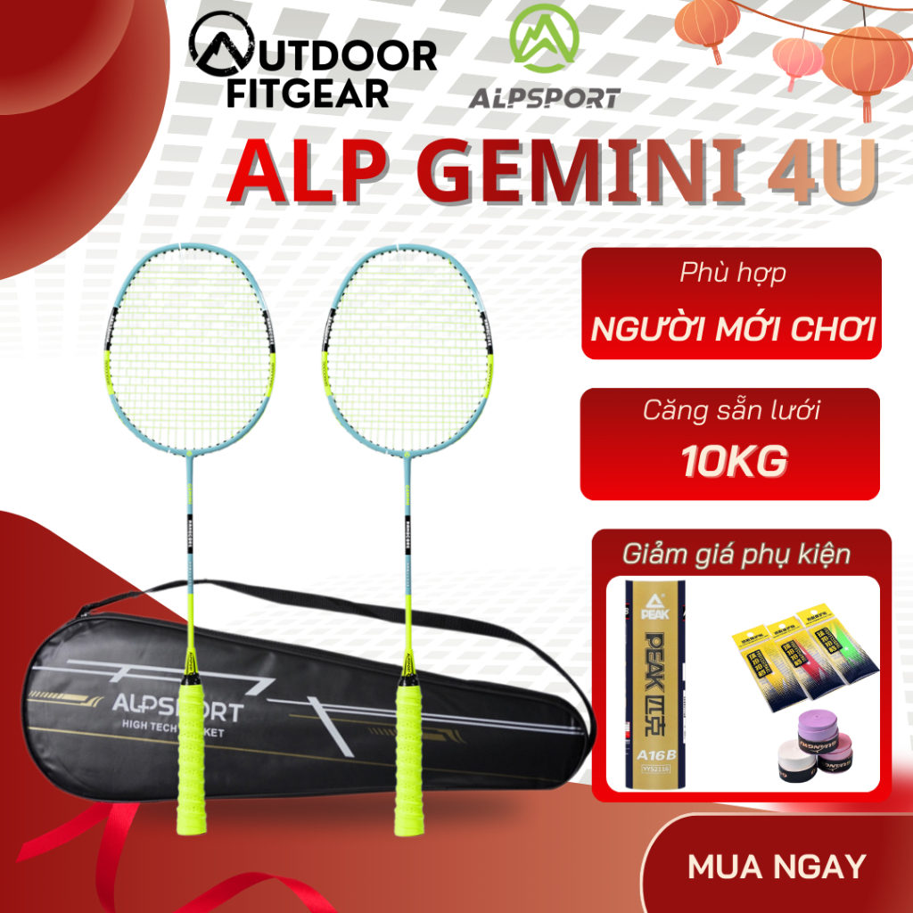 Vợt cầu lông ALPSPORT Gemini song tử căng sẵn 11kg 4UG5 khung 100% carbon