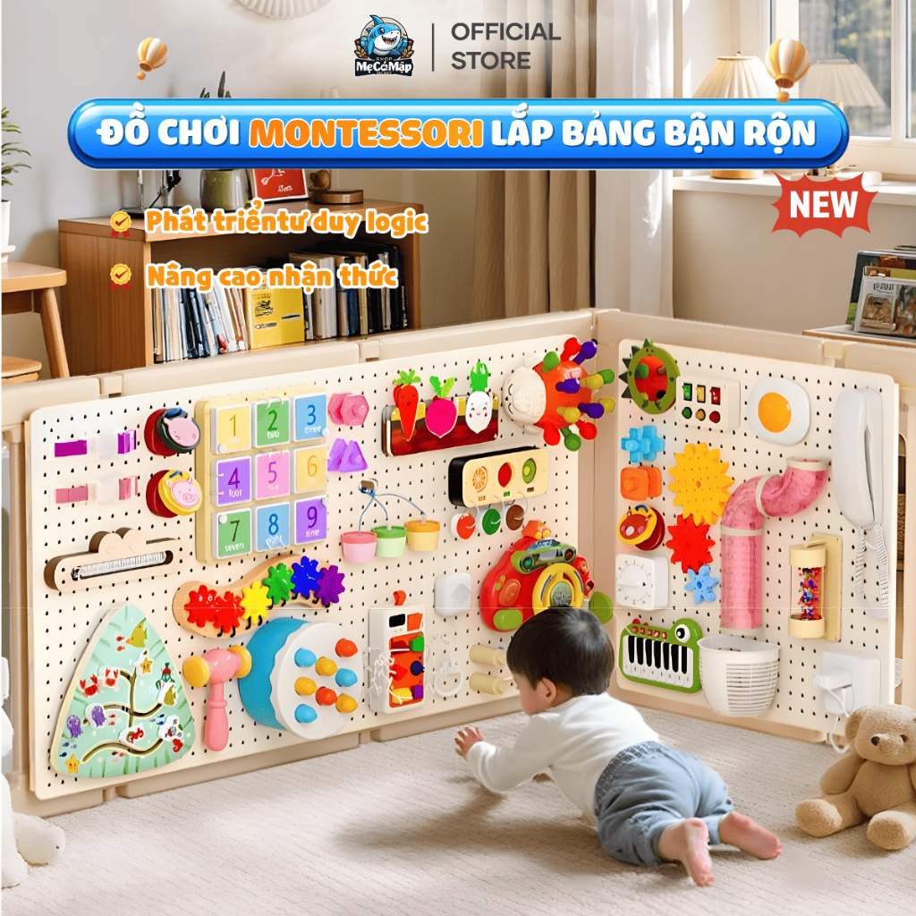 Đồ Chơi Montessori Lắp Bảng Bận Rộn, Đồ Chơi Đa Chức Năng Giáo Dục Sớm Kích Thích Phát Triển Đa Giác Quan Cho Bé