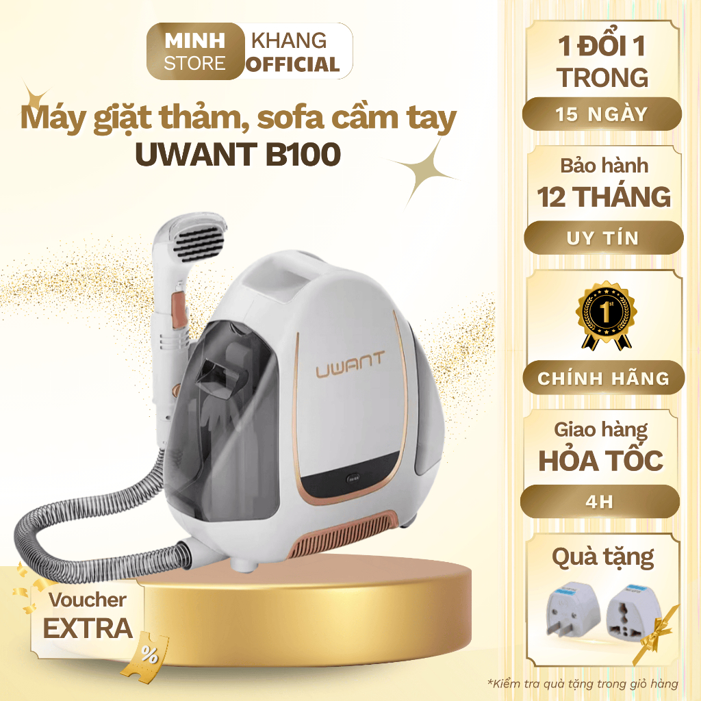 Máy giặt thảm, sofa cầm tay UWANT B100 diệt khuẩn, sấy khô công suất cao chính hãng 100%