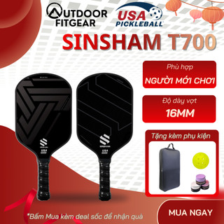 Vợt pickleball SINSHAM Carbon T700 16mm mặt nhám tay cầm bọc da Tặng túi đựng vợt 
