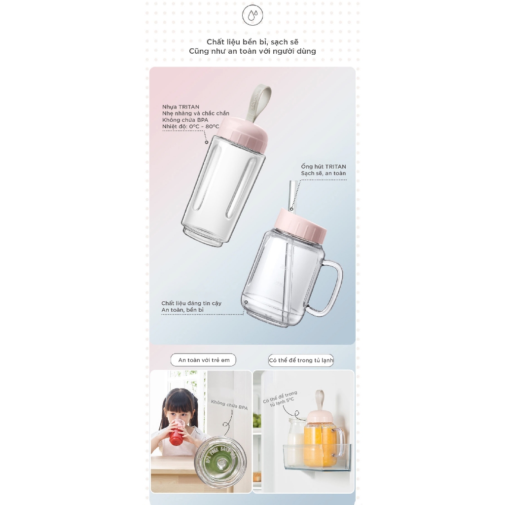 Máy xay sinh tố cầm tay 2 cối Bear BL-4H04M (LLJ-C04W1),150W, Lưỡi dao 4 cánh xay đá bi, BH 18 Tháng | BigBuy360 - bigbuy360.vn