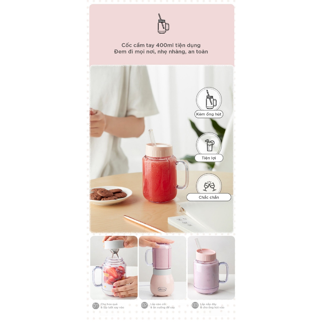 Máy xay sinh tố cầm tay 2 cối Bear BL-4H04M (LLJ-C04W1),150W, Lưỡi dao 4 cánh xay đá bi, BH 18 Tháng | BigBuy360 - bigbuy360.vn