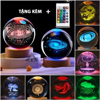   🎁QUÀ TẶNG  Quả cầu pha lê 3D đèn led RGB tự đổi màu có công tắc decor bàn học làm việc đèn ngủ đẹp lung linh 