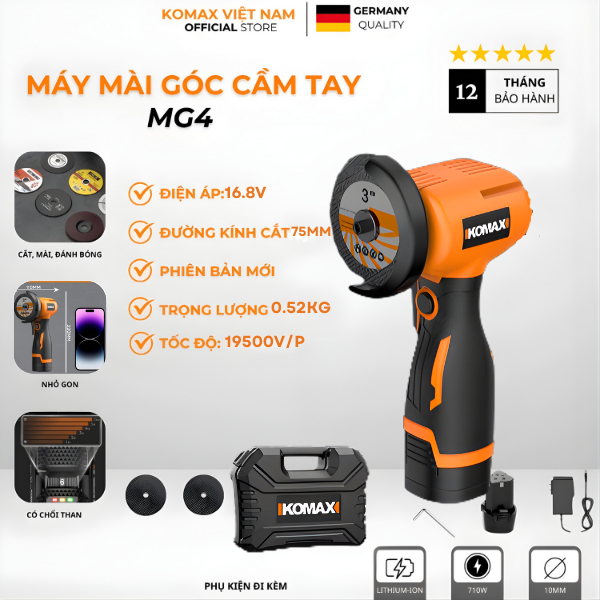 Máy Mài Góc Mini KOMAX-MG4, Máy Mài Đa Chức Năng, Cầm Tay Tiện Lợi Hỗ Trợ Sửa Chữa Bảo hành 12 tháng