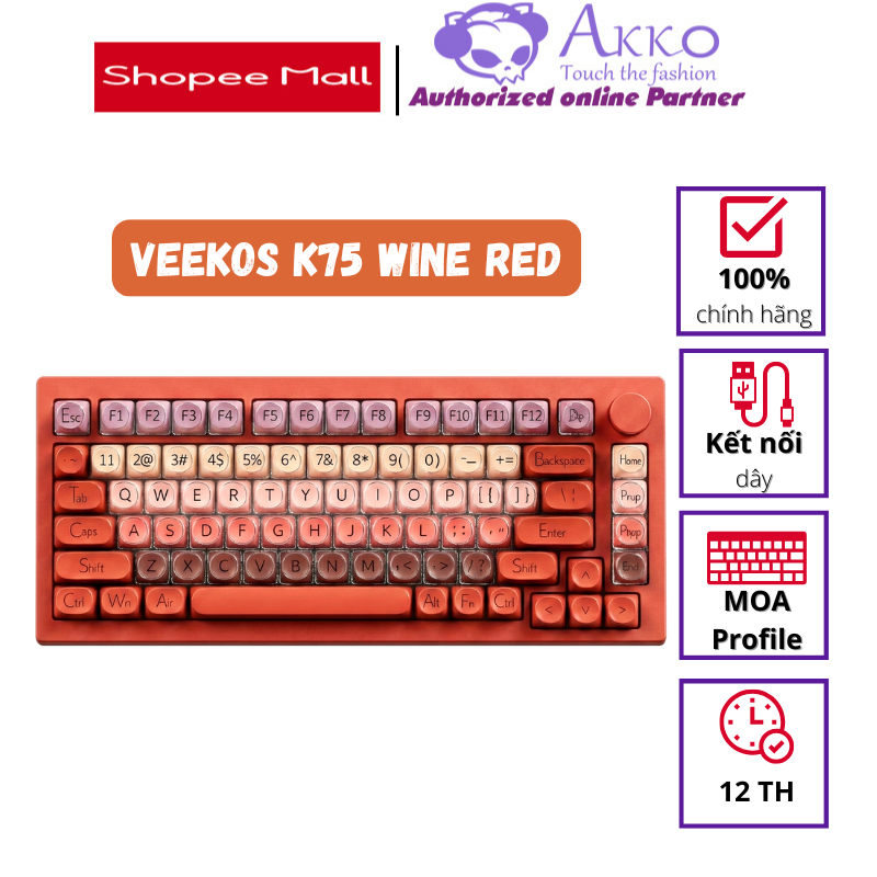 Bàn phím cơ Veekos K75 Wine Red – 1mode
