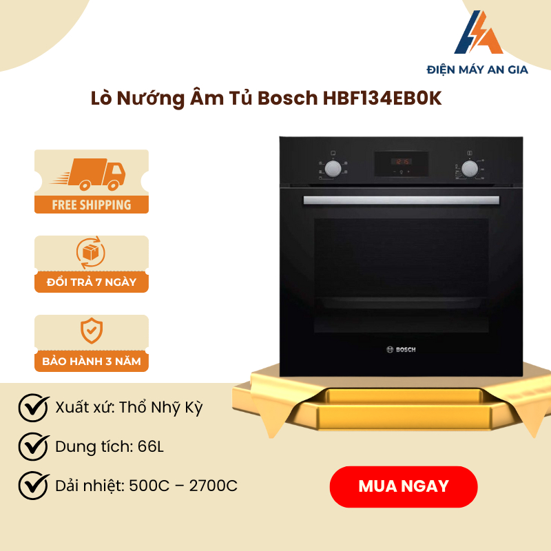 Lò Nướng Âm Tủ Bosch HBF134EB0K – 5 Phương Pháp Gia Nhiệt – Vệ Sinh Thủy Phân – PEB