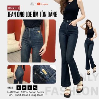  Quần Jean Nữ Ống Loe Có Fom Ngắn 95Cm Và Dài 105Cm Túi Thêu Trái Tim Vải Co Giản Mềm Mát Q423 