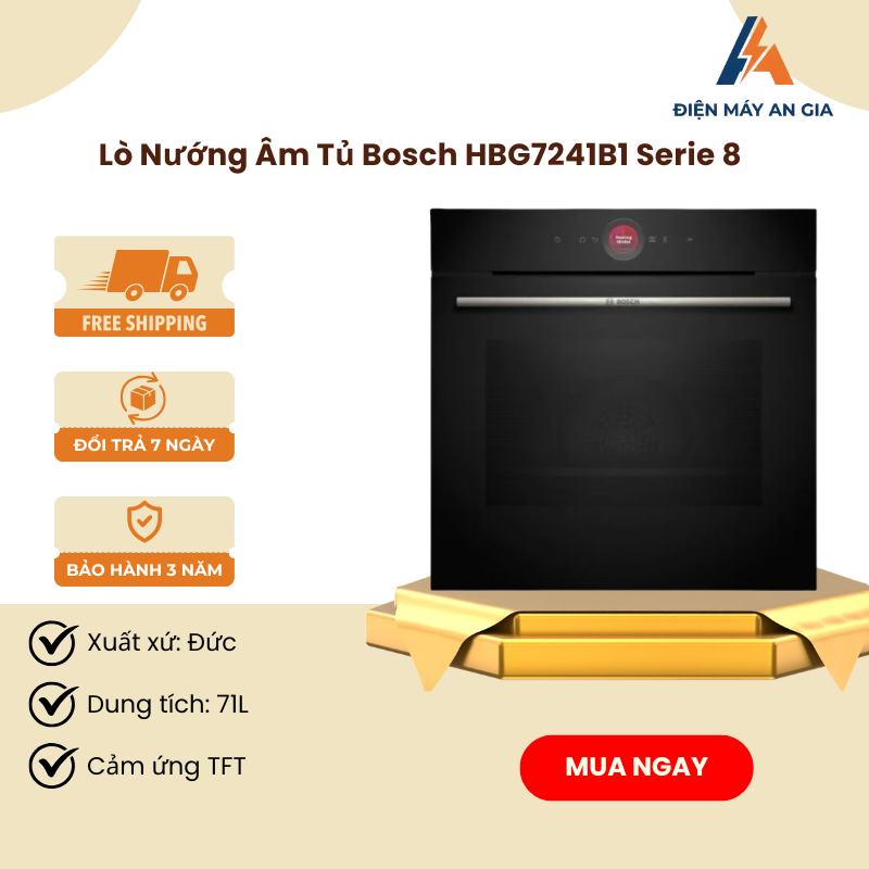 Lò Nướng Âm Tủ Bosch HBG7241B1 – 71L – Màn Hình Cảm Ứng TFT–  Hỗ Trợ Điều Khiển Bằng Giọng Nói – PEB