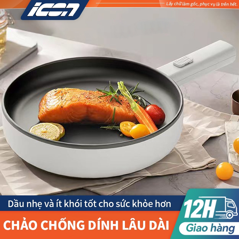 ICON Chảo Điện Mini Đa Năng Chống Dính Dung Tích  Nồi Lẩu Điện Có Tay Cầm Dài Điều Chỉnh Nhiệt Độ Nấu Chảo chiên điện