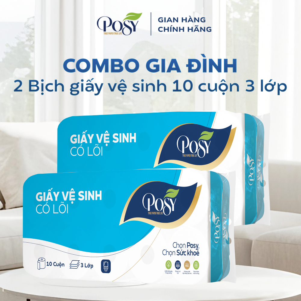 S6_COMBO GIA ĐÌNH CÓ QUÀ_ COMBO  2 BỊCH GVS 10 cuộn 3 lớp Posy  mềm mịn, dịu nhẹ, siêu tiết kiệm cho