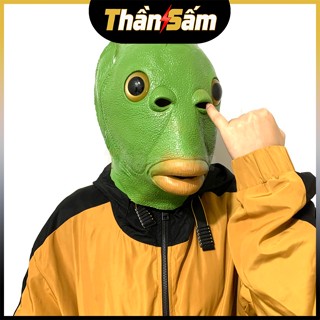   Cao Cấp  Mặt Nạ Ếch Xanh Mặt Nạ Cá Da Xanh Silicone Trùm Đầu Hóa Trang Quái Vật Cá Chép Đồ Chơi 