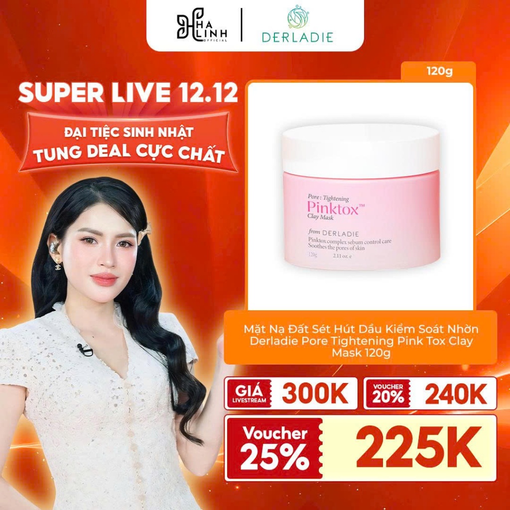   VHL x DERLADIE  Mặt Nạ Đất Sét Hút Dầu Kiểm Soát Nhờn Derladie Pore Tightening Pink Tox Clay Mask 120g 1 