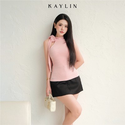 Áo kiểu KAYLIN cổ yếm phối dây nơ chất vải thun có giản phong cách cá tinh BST Tháng 12.2025 - N2216