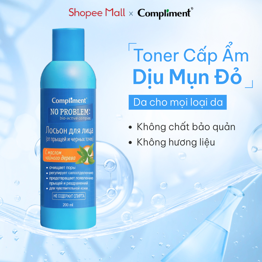 Toner Tràm Trà Compliment Dưỡng Ẩm, Ngăn Khuẩn, Dịu Nhẹ, Giảm Mẩn Đỏ Cho Da Nhạy Cảm 200ml