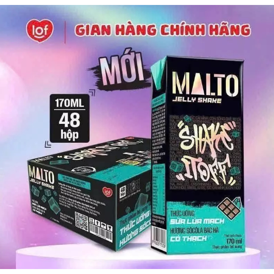 (Date Tháng 7.2026) Thùng Sữa Lúa Mạch Có Thạch MALTO Socola Bạc Hà, Nho 48 Hộp x 170ml