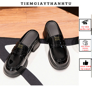  0031-2 Giày Loafer Nữ Hở Gót Đế Độ Cao 7cm Da Bóng .Dép Độn Nữ Đế Dày Phong Cách Retro Ulzzang Hàng QC fullbox 