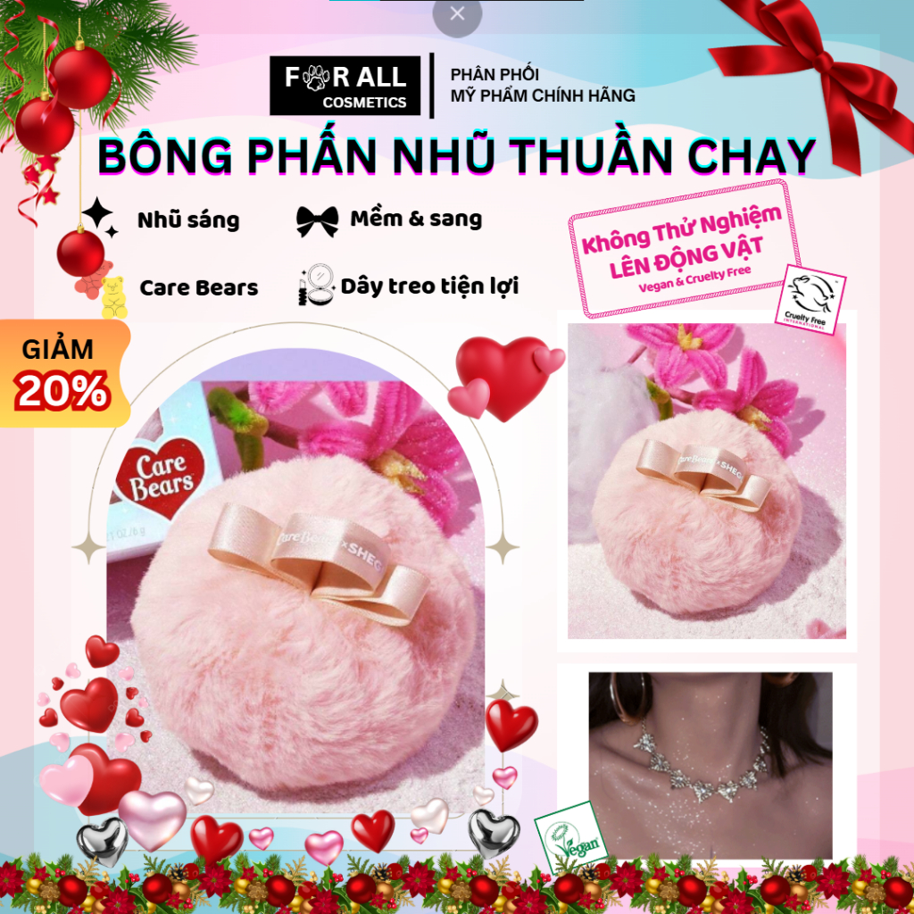 [CHÍNH HÃNG] Bông Phấn Hạt Nhũ Care Bears - Sparkle 4Ever