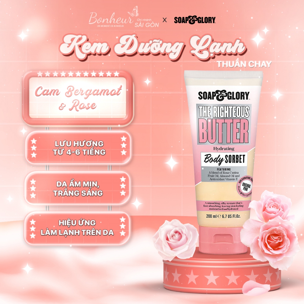 Kem Dưỡng Lạnh Soap and Glory 200ml - THE RIGHTEOUS BUTTER Hydrating Body Sorbet